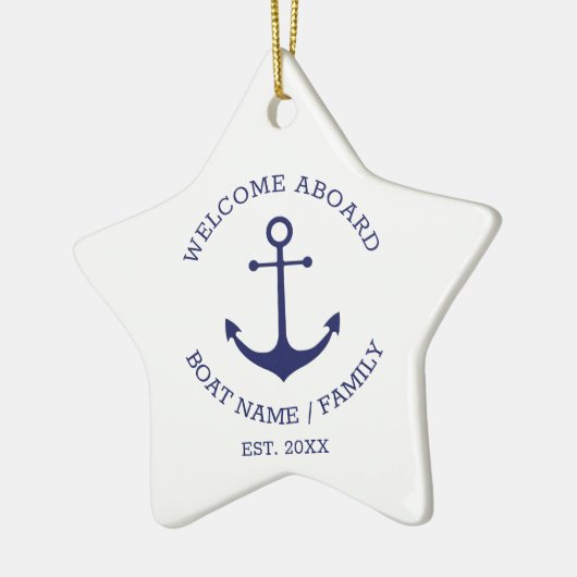 Welkom Aboard blauw wit Aangepast nautisch anker Keramisch Ornament (Links)