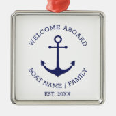 Welkom Aboard blauw wit Aangepast nautisch anker Metalen Ornament (Voorkant)