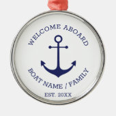 Welkom Aboard blauw & wit Aangepast nautisch anker Metalen Ornament (Voorkant)