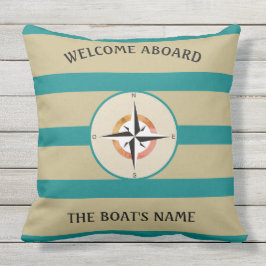 Welkom Aboard Boats Name Blauwgroen Stripes Sand C Buitenkussen