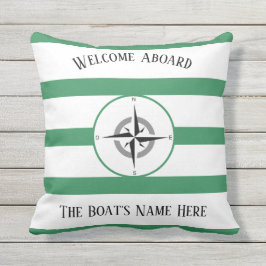 Welkom Aboard Boats Name Zee Green Stripes Buitenkussen
