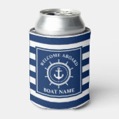 Welkom Aboard Bootnaam Anker Roer Gestreept Blikjeskoeler (Blikje Voorkant)