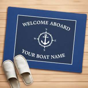 Welkom Aboard Compass Anchor Boat Name Blue Deurmat