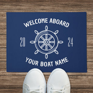Welkom Aboard Geschenk voor Bootbezitters Navy Bla Deurmat