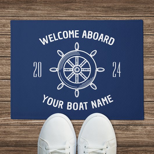 Welkom Aboard Geschenk voor Bootbezitters Navy Bla Deurmat