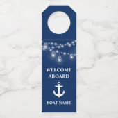 Welkom Aboard Lights Boat Name Navy Blue Flessenhanger (Voorkant)