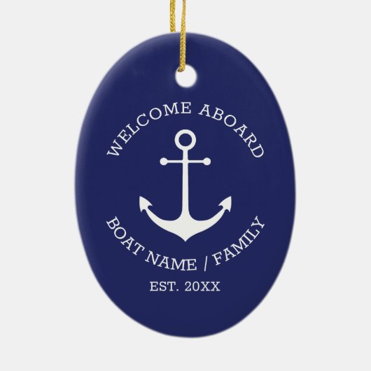 Welkom Aboard marvy white custom nautical anchor Keramisch Ornament (Achterkant)
