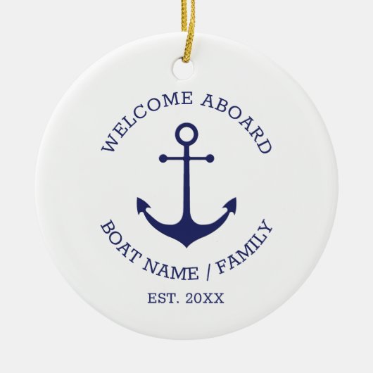 Welkom Aboard marvy white custom nautical anchor Keramisch Ornament (Voorkant)