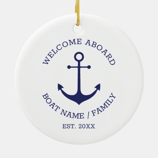 Welkom Aboard marvy white custom nautical anchor Keramisch Ornament (Achterkant)