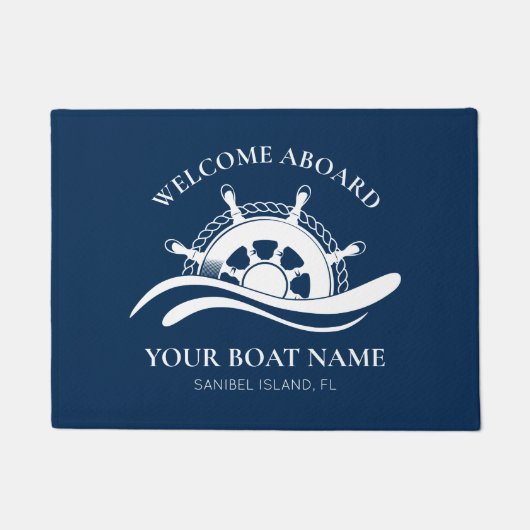 Welkom Aboard Name Nautical Ship Wheel Navy Deurmat (Voorkant)