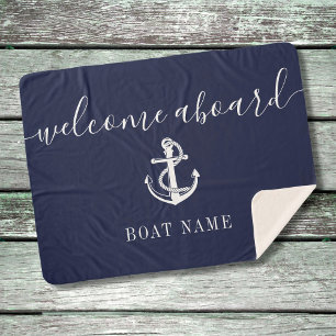 Welkom Aboard Nautical Anker Bootnaam Marineblauw Sherpa Deken