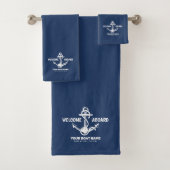 Welkom Aboard Nautical Navy Blauwe Bootnaam Bad Handdoek (Insitu)