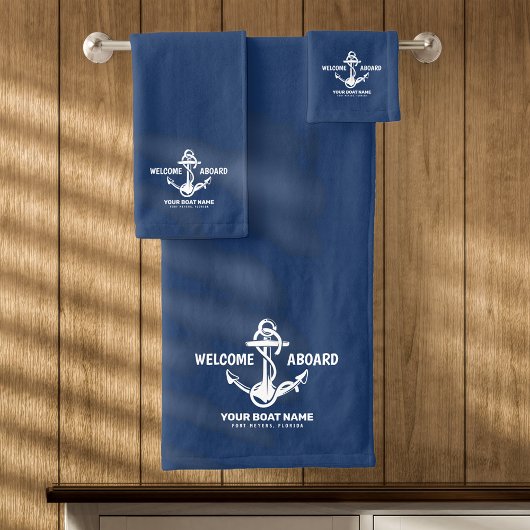 Welkom Aboard Nautical Navy Blauwe Bootnaam Bad Handdoek