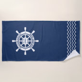 Welkom Aboard Navy Blue Aangepaste Bootnaam Strandlaken (Voorkant)