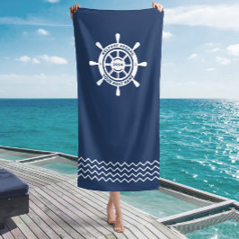 Welkom Aboard Navy Blue Aangepaste Bootnaam Strandlaken