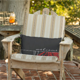 Welkom | Abstracte zwarte linten (zwart wit en roo Buitenkussen