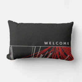 Welkom | Abstracte zwarte rode en witte linten Buitenkussen