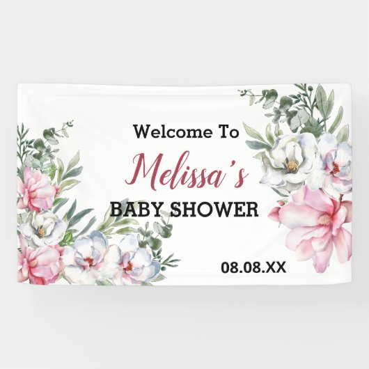 Welkom achtergrond banner magnolia roze wit bloemi (Horizontaal)
