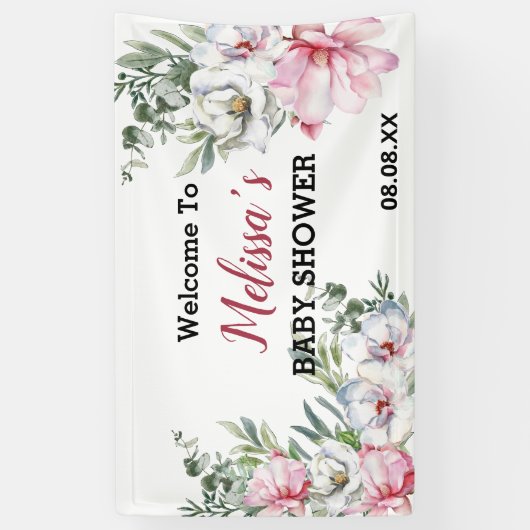 Welkom achtergrond banner magnolia roze wit bloemi (Verticaal)