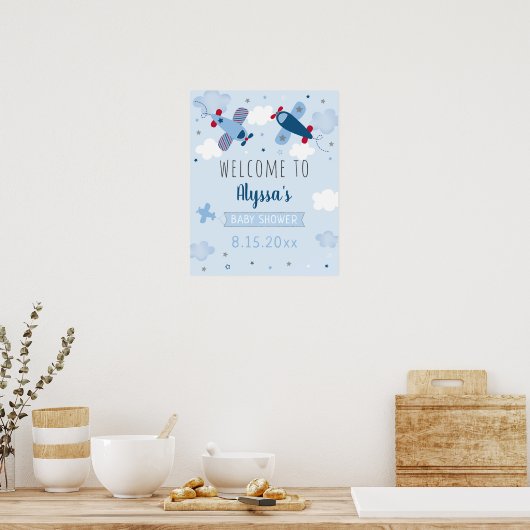 Welkom Airplane Clouds Baby shower Poster (Keuken)