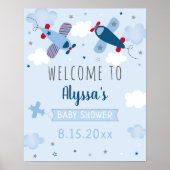 Welkom Airplane Clouds Baby shower Poster (Voorkant)