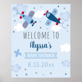 Welkom Airplane Clouds Baby shower Poster