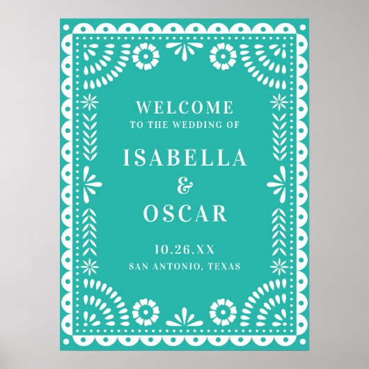 Welkom Aqua Papel Picado Weddenschap Poster (Voorkant)