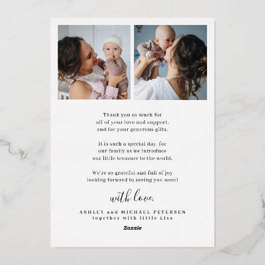 Welkom baby 3 foto roos gouden geboorte aankondigi folie uitnodiging (Achterkant)