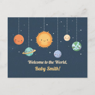 Welkom Baby aan de Wereld Zon en Planeten Ruimte Briefkaart