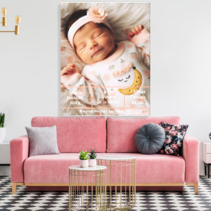 Welkom Baby Aangepaste foto Pasgeboren statistie Canvas Afdruk
