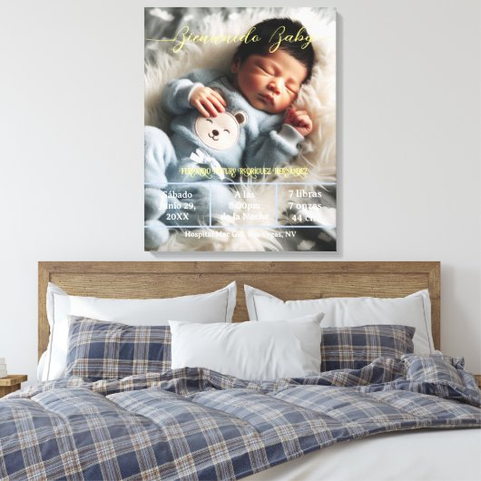 Welkom Baby | Aangepaste foto Pasgeboren statistie Canvas Afdruk (Insitu (Slaapkamer))