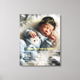 Welkom Baby | Aangepaste foto Pasgeboren statistie Canvas Afdruk