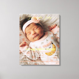 Welkom Baby | Aangepaste foto Pasgeboren statistie Canvas Afdruk