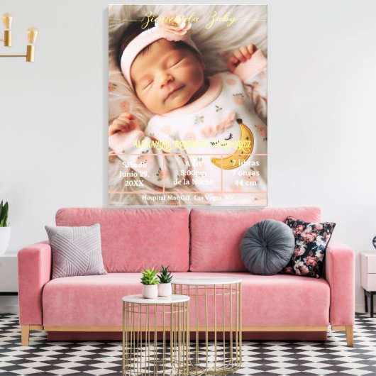 Welkom Baby | Aangepaste foto Pasgeboren statistie Canvas Afdruk (Insitu (Woonkamer))