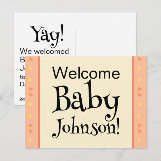 Welkom Baby Aankondiging Perzik Geel Geen Foto Briefkaart