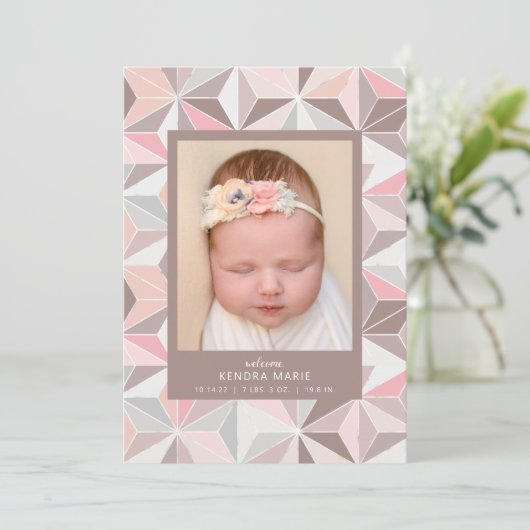 WELKOM BABY | Aankondiging van de roze geometrisch (Staand voorkant)