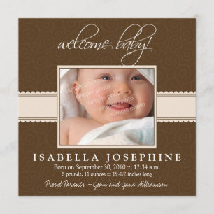 Welkom Baby! Aankondiging van Taupe Ribbon Birth