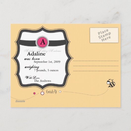 Welkom Baby Aankondigingskaart (Achterkant)