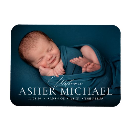 Welkom Baby Birth Photo Announcement Boy Magnet Magneet (Horizontaal)