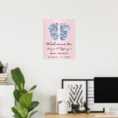 Welkom Baby Blauwe Voeten Baby Shower Jongen Roze Poster (Thuiskantoor)