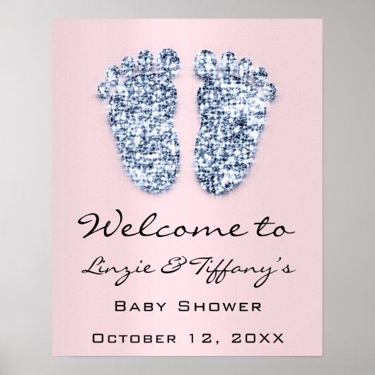 Welkom Baby Blauwe Voeten Baby Shower Jongen Roze Poster (Voorkant)