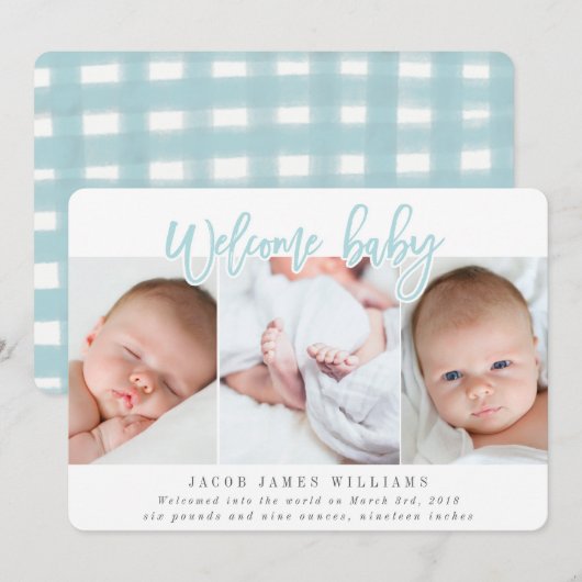 WELKOM BABY-BLUE AANKONDIGING (Voorkant / Achterkant)