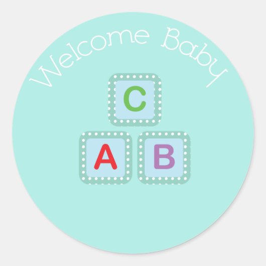 Welkom Baby Blue Blocks Sticker (Voorkant)