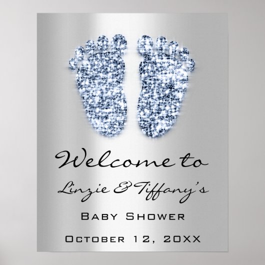 Welkom Baby Blue Feet Baby shower Boy Silver Poster (Voorkant)