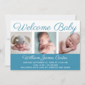 Welkom Baby Blue Photo Cursive Script Birth Aankondiging (Voorkant)