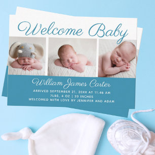 Welkom Baby Blue Photo Cute Small Birth Informatiekaartje