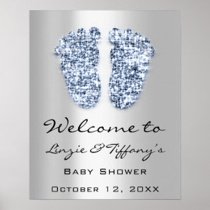 Welkom Baby Blue Voeten Baby Shower Jongen Zilver Poster