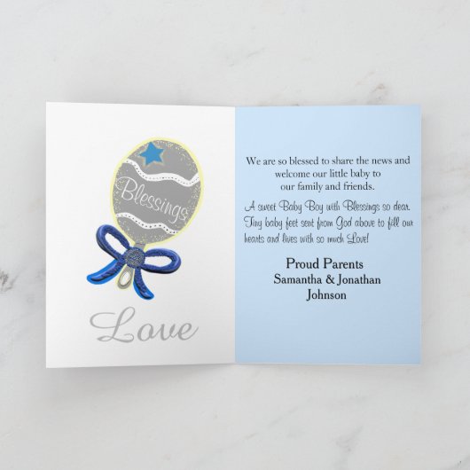 Welkom Baby Boy Birth Stats Fotokaart Aankondiging (Binnen)