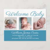 Welkom Baby Boy Blue Cute Newborn Foto Birth Briefkaart (Voorkant)