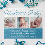 Welkom Baby Boy Blue Cute Newborn Photo Gift Legpuzzel<br><div class="desc">Welkom baby. Een klassiek babyjongetje foto-publicatiepuzzel in cerulean blauw met mooie krullende typografie boven je zoete neonfotocollage.</div>